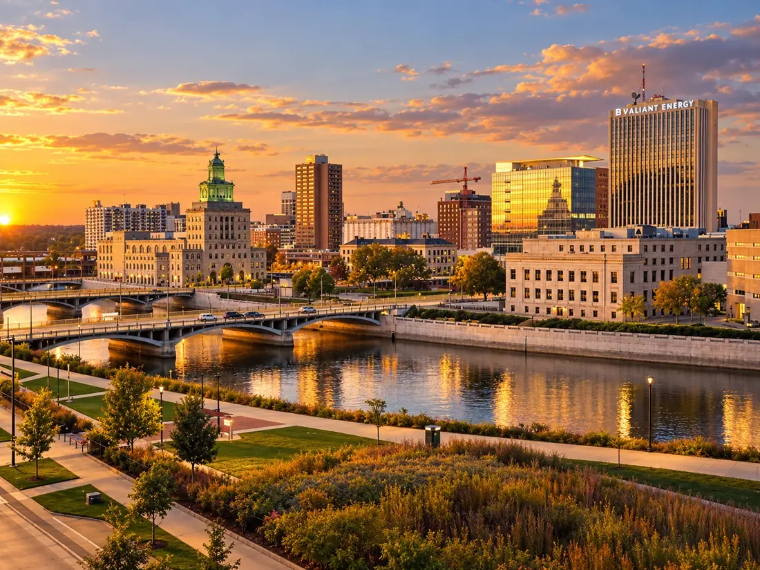 Cedar Rapids, Iowa skyline at golden hour